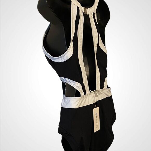 Women’s one piece cutout swimsuit with tummy control black & white NWT size L. - Picture 10 of 10